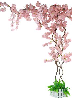 室内网红店墙面吊顶落地藤条假花