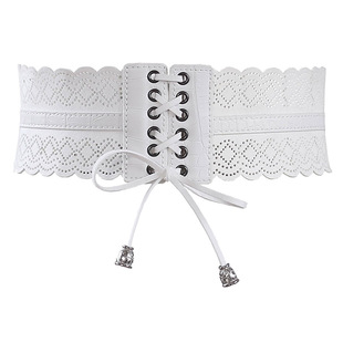 高档白色镂空时尚宽腰封腰带女式连衣裙装饰流苏编织腰带配饰皮带
