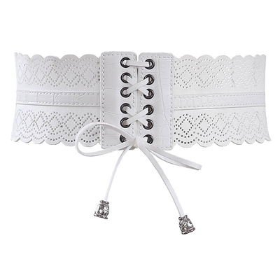 白色镂空时尚宽女式流苏编织腰封
