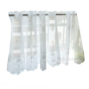 清丽唯美韩式刺绣短帘门帘橱柜防尘免打孔半帘厨房小窗帘纱隔断帘