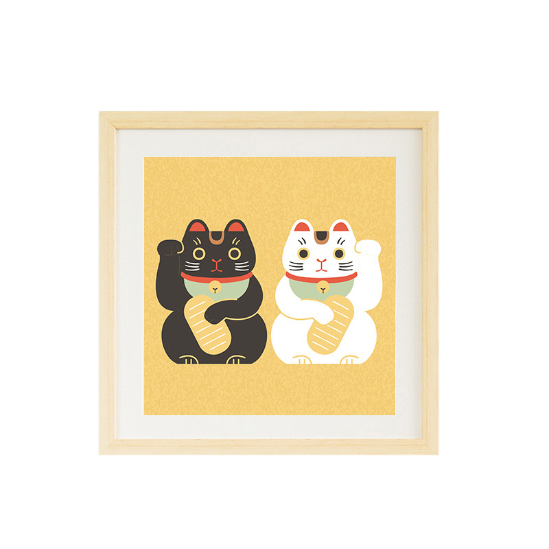 【日本特色手办】日式达摩招财猫鲤鱼旗吉祥物富士山装饰挂画有框
