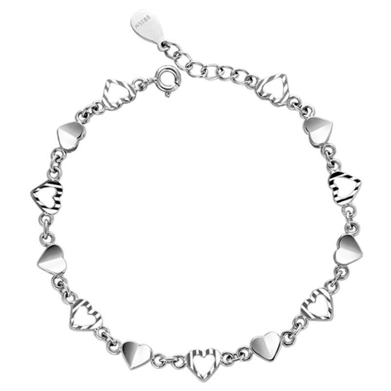 纯银手链女韩版时尚 爱心形99足银饰品 日韩版甜美生日礼物送闺蜜
