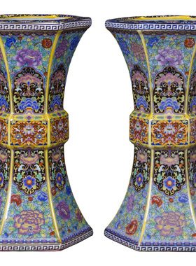 珐琅彩花樽迷你仿古风明清陶瓷器