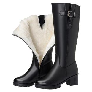 真皮高筒长靴羊毛大棉靴子女冬靴高跟中筒靴厚底大码女鞋长筒女靴