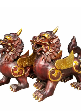 大号铜貔貅鎏金彩绘独角兽