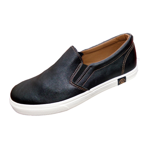 人本男鞋英伦皮鞋防水皮面休闲鞋一脚蹬无鞋带懒汉鞋软底耐磨板鞋