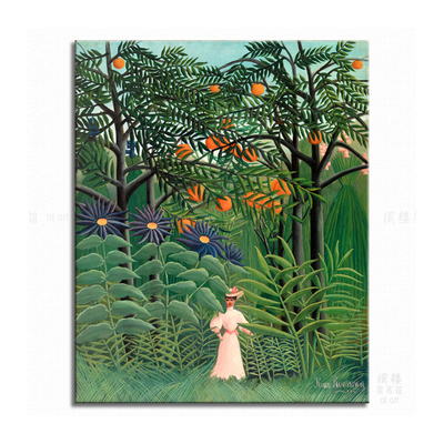 在异域丛林漫步的女子 Henri Rousseau 卢梭 装饰画 朴素艺术风格