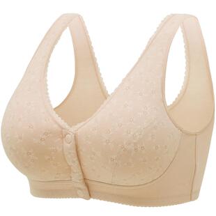 中老年人夏季无钢圈前扣大码内衣薄款背心式纯棉全棉里料妈妈文胸