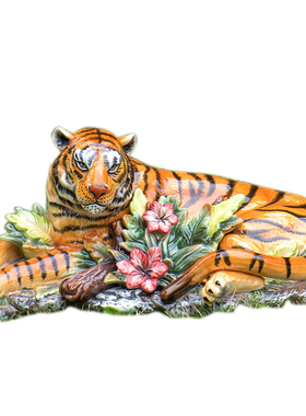 虎啸山河办公室风水旺财生肖摆件