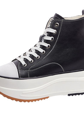 联名牛皮黑白厚底高帮帆布鞋