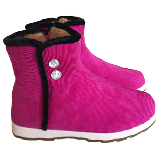 恩施手工棉鞋湖北保暖雪地靴加绒加厚拉链平跟女防滑底灯芯绒毛靴