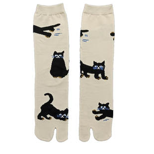 袜子铺子日本日系SOUSOU款高筒分趾袜二趾袜女纯精梳棉猫咪木屐袜