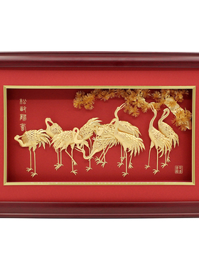 松龄鹤寿送长辈父母礼品金箔画