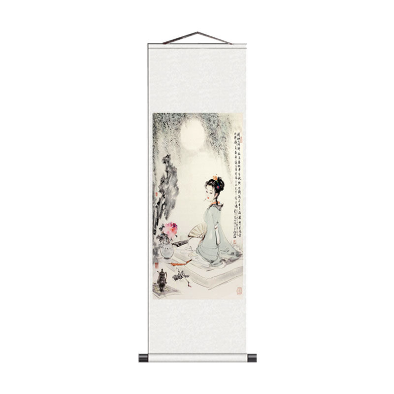 月光仕女图国画美女茶楼包厢壁画卷轴画丝绸画定制字画风水竖轴画