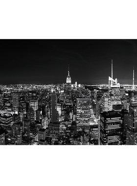 欧式黑白城市建筑 夜景大型壁画个性夜色背景墙壁纸 简约客厅墙纸