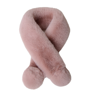 韩版秋冬仿兔毛皮草围巾纯色保暖交叉毛毛球围脖毛绒加厚脖套潮女