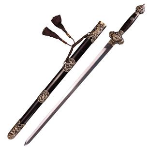 龙泉市泉字号宝剑天龙剑纯铜百炼花纹钢覆土烧刃手工一体剑未开刃