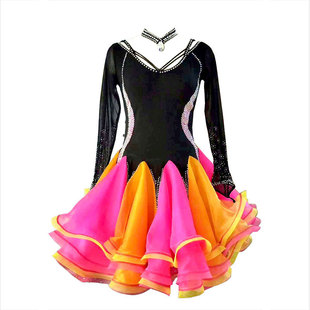 三步踩舞裙连衣裙表演出服比赛裙黑色拉丁舞牛仔伦巴恰恰大摆长裙