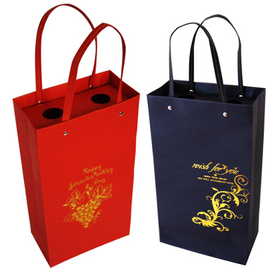 进口加厚纸质葡萄酒双支镂空袋子