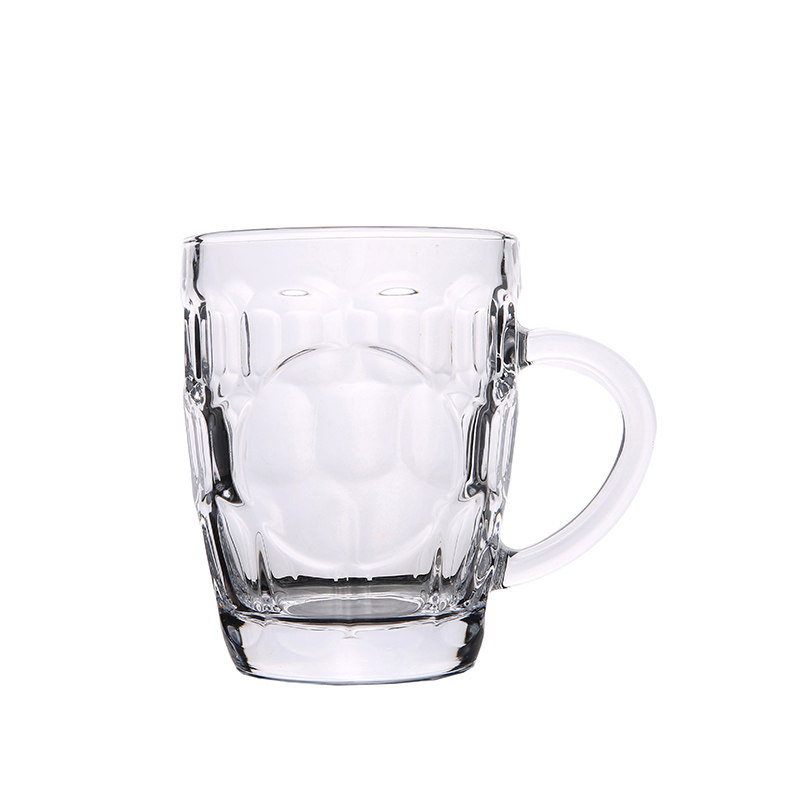 包邮圆形带把玻璃水杯加厚扎啤啤酒杯无盖钻石杯牛奶茶杯果汁杯