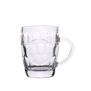 包邮圆形带把玻璃水杯加厚扎啤啤酒杯无盖钻石杯牛奶茶杯果汁杯