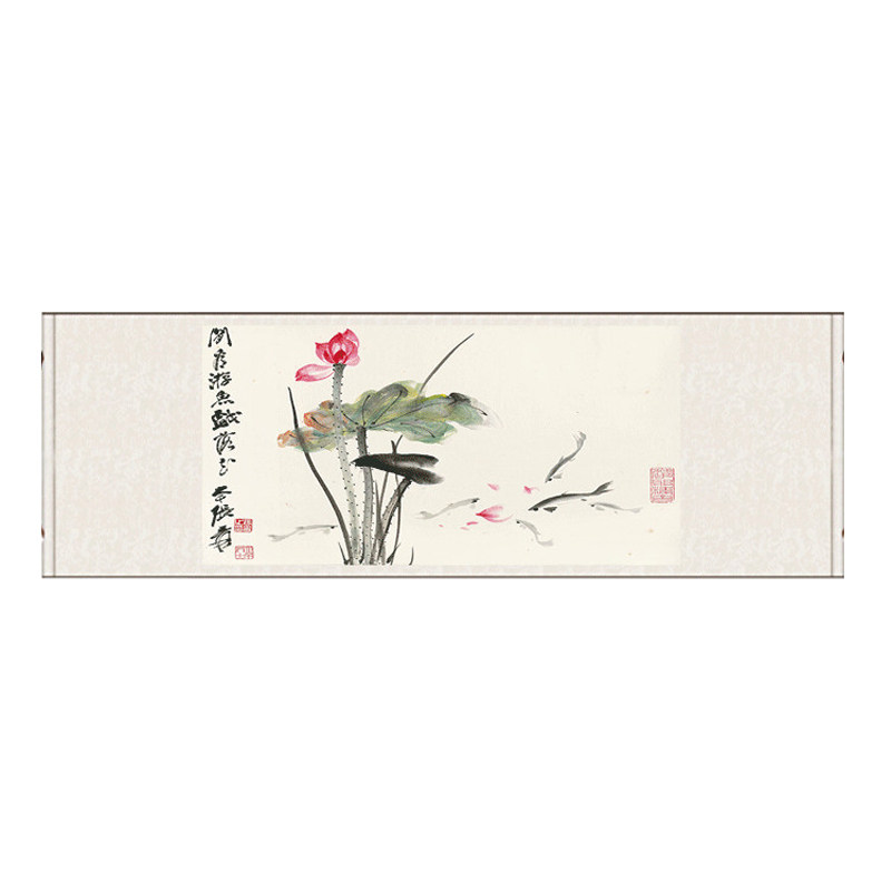 水墨书房客厅鱼戏招财丝绸花鸟画