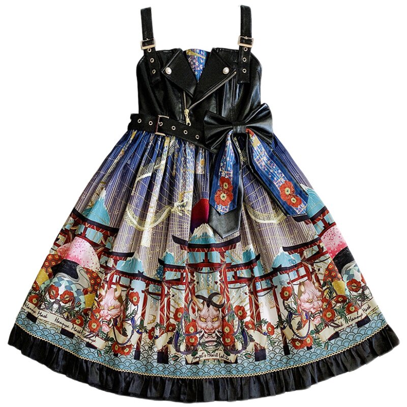 【AH 天使之心】Lolita般若 高腰JSK印花皮质连衣裙 展示页面