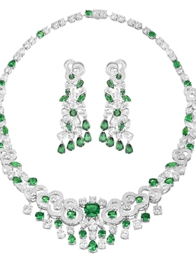 进口仿真复古绿宝石奢华气质项链