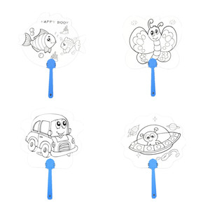 儿童DIY涂鸦空白纸扇子 美术绘画扇子幼儿园活动绘画教学练习纸扇
