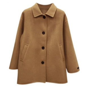 驼色学生森女羊绒呢子大衣女短款小个子2025冬季宽松双层毛呢外套