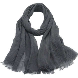 春款围巾男女春秋冬天薄款全棉日系深灰黑色百搭复古棉麻丝巾防晒