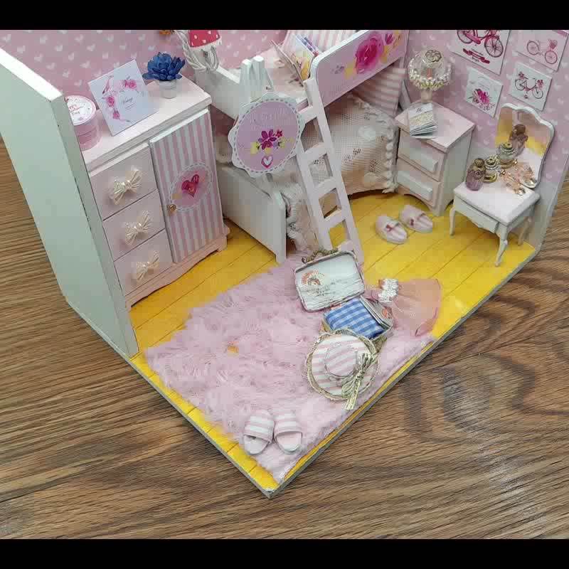 Pink Miniature Diy Wooden Dollhouse Mini Creative Room With Furniture