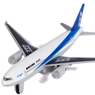 彩珀成真合金仿真蓝白色波音777客机飞机模型回力声光儿童玩具男