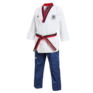 adidas阿迪达斯红黑领品势道服男童儿跆拳道表演服WTF原装进口