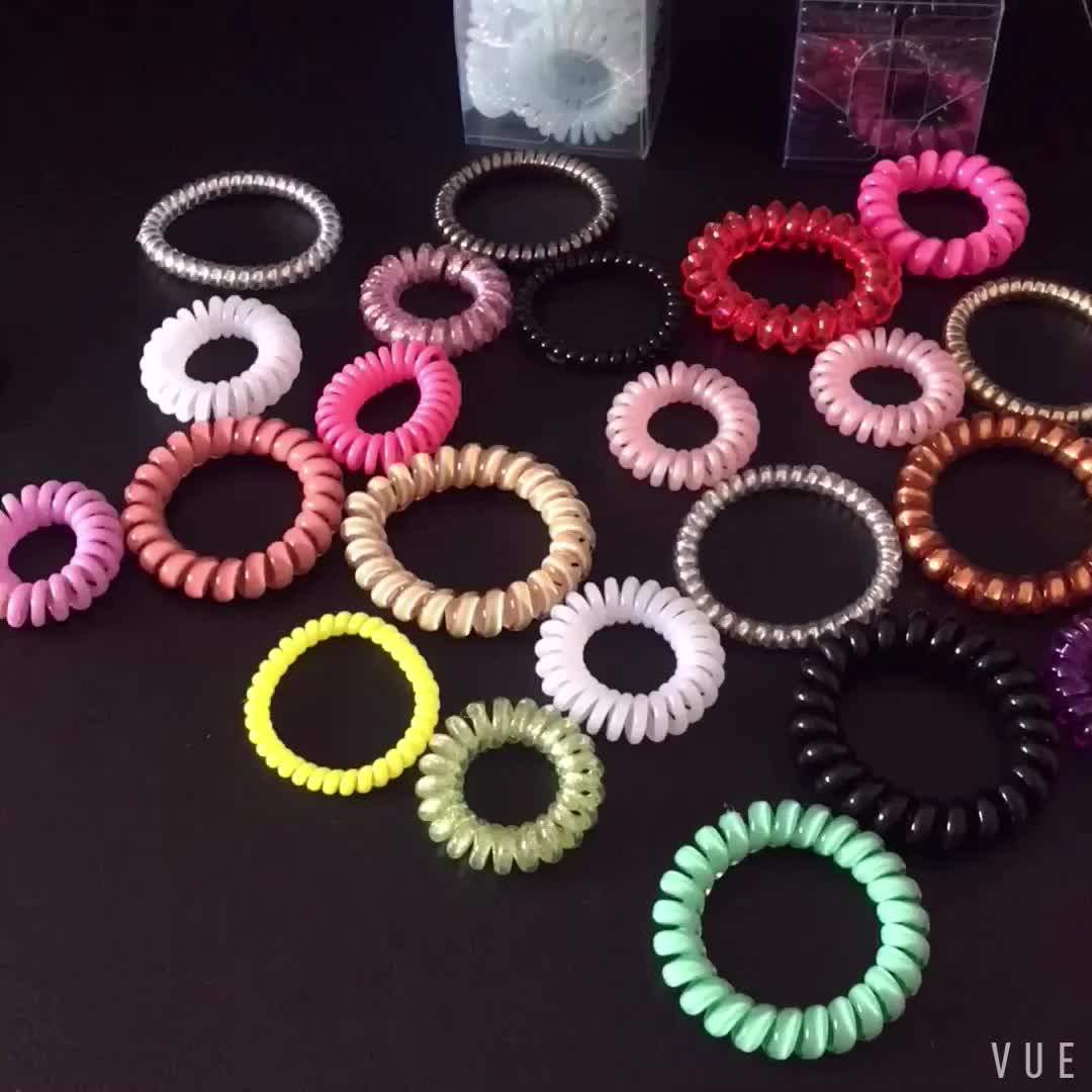 Custom Logo Plastic Hair Bands Elastics Telephone Line Hair Ties For