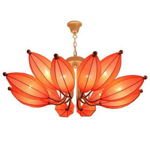 现代中式铁艺布艺莲花花瓣花朵花蕾花苞吊灯餐厅茶楼书法馆庙宇灯