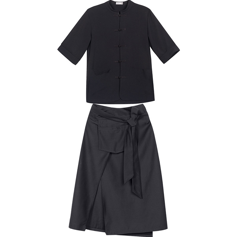 新中式弹力立领盘扣服务员工作服