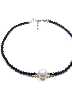 日韩风时尚气质百搭黑色短款珍珠