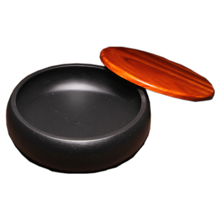 带盖砚台《经典圆池素砚》文创黄铜把手盖老坑歙砚天然原石金星砚