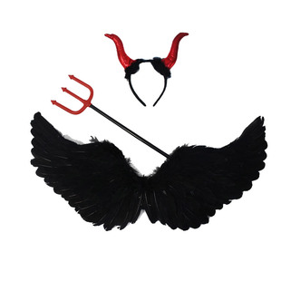 万圣节小恶魔翅膀背饰道具天使精灵cos羽毛装扮黑色魔鬼披风