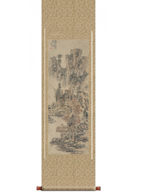 明 蓝瑛 仿黄鹤山樵山水 条幅卷轴山水画名画真迹复制品书房挂画
