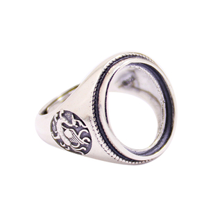 S925纯银戒指空托复古男女款仿古龙形银托DIY蜜蜡松石镶嵌13*15.5