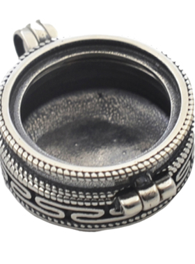 纯银复古噶乌盒琥珀diy圆形空托