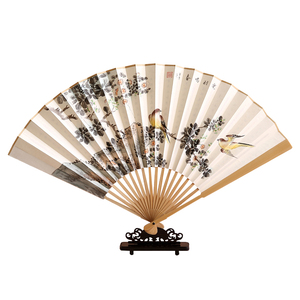 9寸手绘扇子中国风男式折扇 工艺礼品扇古风文玩玉竹纸扇扇面
