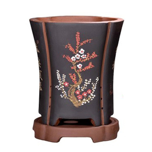 紫砂花盆景盆陶瓷盆四方送底座点彩兰花盆室内植物花卉君子兰盆栽