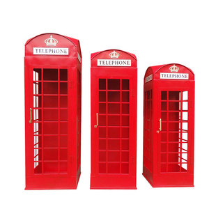 复古红色电话亭大型软装摆件英伦工业风装饰道具复古定制欧式模型