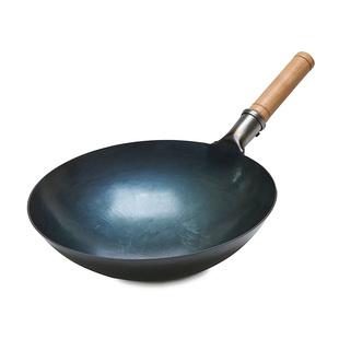 铁锅熟铁炒锅无涂层圆底家用老式纯铁手工锅大勺燃气灶用