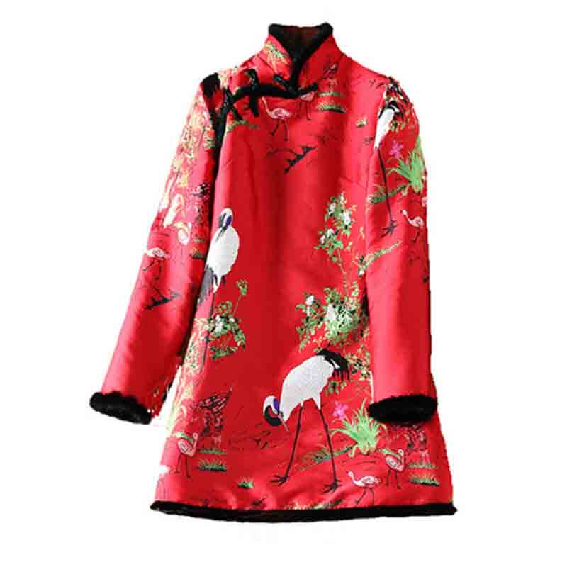 夏姿风 重工加宽加厚獭兔毛边绣花夹棉开襟大红短外套 中式棉服