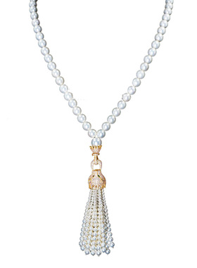 韩版流苏锆石微镶长款珍珠项链