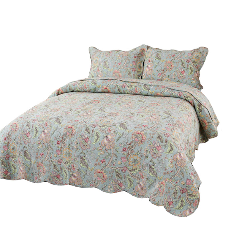 美式外贸出口全棉床盖三件套韩国水洗绗缝被欧式夹棉纯棉床单床盖